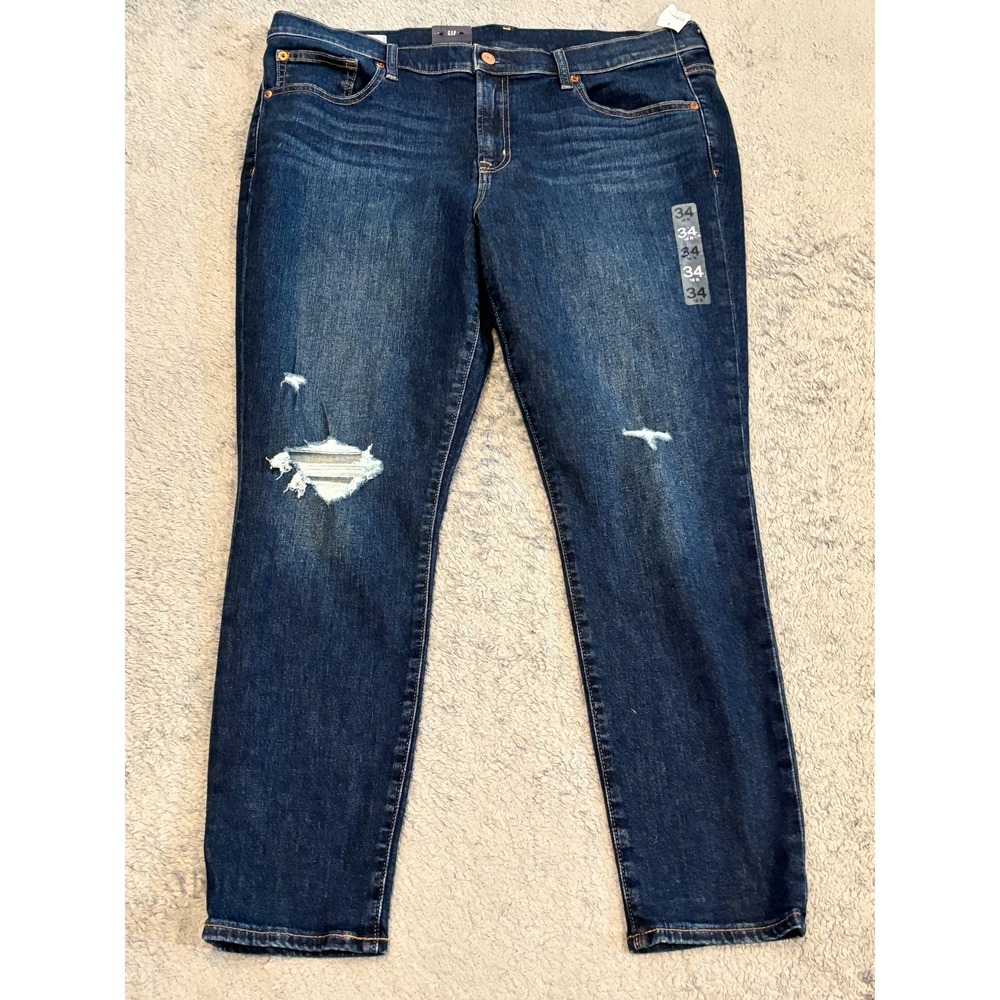 NWT GAP True Skinny Mid Rise Jeans Womens 34/18R Dark Wash Blue Denim Stretch